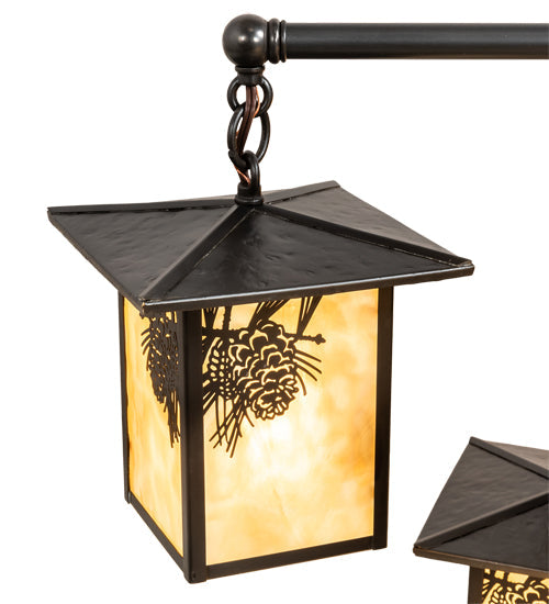 Meyda Lighting Seneca 34" 9-Light Craftsman Brown Winter Pine Chandelier With Beige Shade Glass