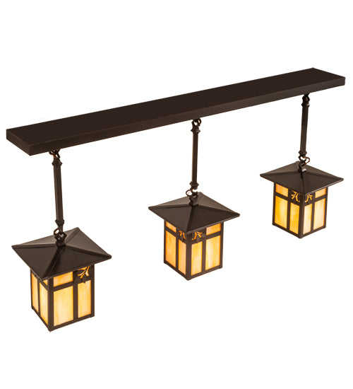 Meyda Lighting Seneca 36" 3-Light Craftsman Brown Sprig Pendant Light With Beige Iridescent Shade Glass