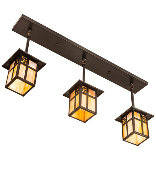 Meyda Lighting Seneca 36" 3-Light Craftsman Brown Sprig Pendant Light With Beige Iridescent Shade Glass