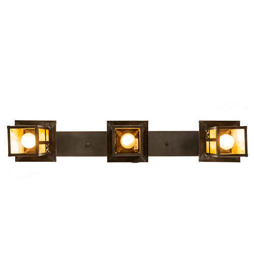 Meyda Lighting Seneca 36" 3-Light Craftsman Brown Sprig Pendant Light With Beige Iridescent Shade Glass