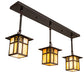 Meyda Lighting Seneca 36" 3-Light Craftsman Brown Sprig Pendant Light With Beige Iridescent Shade Glass