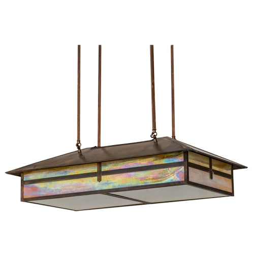 Meyda Lighting Seneca 36" 6-Light Vintage Copper Cross Mission Island Pendant Light With Beige Iridescent Shade Glass