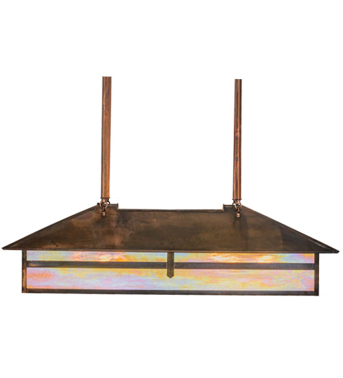 Meyda Lighting Seneca 36" 6-Light Vintage Copper Cross Mission Island Pendant Light With Beige Iridescent Shade Glass
