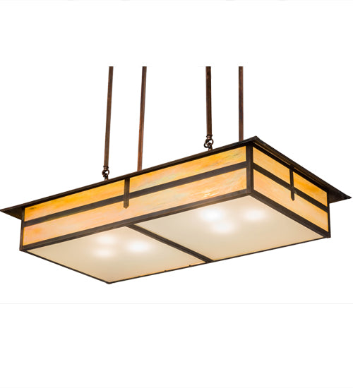 Meyda Lighting Seneca 36" 6-Light Vintage Copper Cross Mission Island Pendant Light With Beige Iridescent Shade Glass