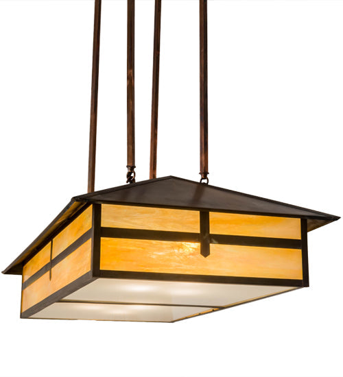 Meyda Lighting Seneca 36" 6-Light Vintage Copper Cross Mission Island Pendant Light With Beige Iridescent Shade Glass