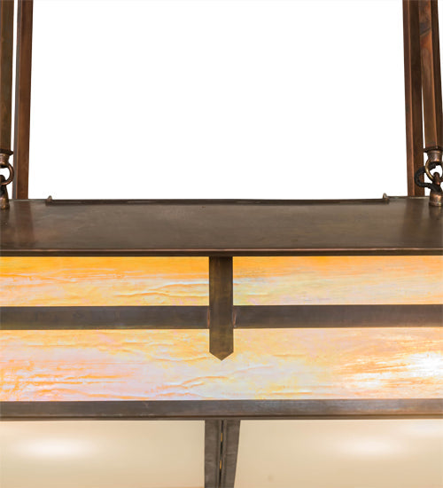 Meyda Lighting Seneca 36" 6-Light Vintage Copper Cross Mission Island Pendant Light With Beige Iridescent Shade Glass