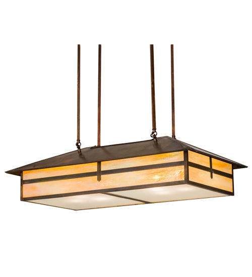 Meyda Lighting Seneca 36" 6-Light Vintage Copper Cross Mission Island Pendant Light With Beige Iridescent Shade Glass
