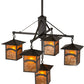 Meyda Lighting Seneca 37" 5-Light Craftsman Brown Mountain View Hanging Lantern Chandelier With Amber Mica Shade Glass