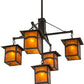 Meyda Lighting Seneca 37" 5-Light Craftsman Brown Mountain View Hanging Lantern Chandelier With Amber Mica Shade Glass