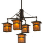 Meyda Lighting Seneca 37" 5-Light Craftsman Brown Mountain View Hanging Lantern Chandelier With Amber Mica Shade Glass