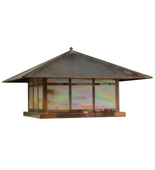 Meyda Lighting Seneca 40" 4-Light Vintage Copper Double Bar Mission Pier Mount Light With Beige Iridescent Shade Glass