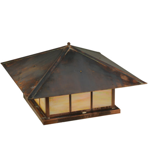 Meyda Lighting Seneca 40" 4-Light Vintage Copper Double Bar Mission Pier Mount Light With Beige Iridescent Shade Glass