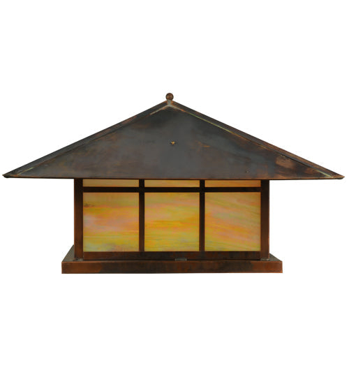Meyda Lighting Seneca 40" 4-Light Vintage Copper Double Bar Mission Pier Mount Light With Beige Iridescent Shade Glass