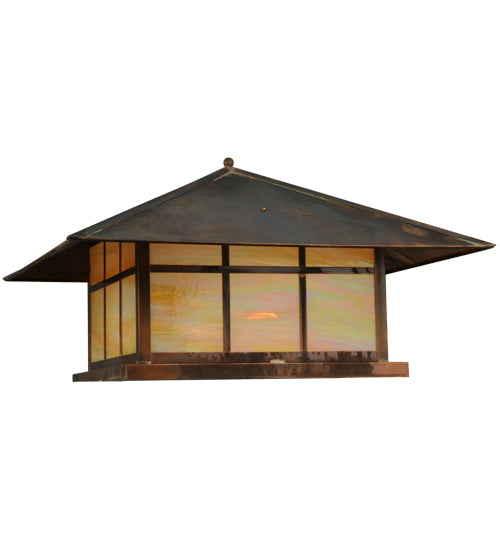Meyda Lighting Seneca 40" 4-Light Vintage Copper Double Bar Mission Pier Mount Light With Beige Iridescent Shade Glass
