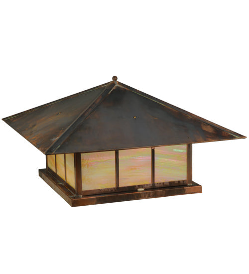 Meyda Lighting Seneca 40" 4-Light Vintage Copper Double Bar Mission Pier Mount Light With Beige Iridescent Shade Glass
