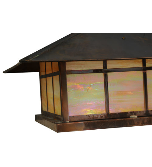 Meyda Lighting Seneca 40" 4-Light Vintage Copper Double Bar Mission Pier Mount Light With Beige Iridescent Shade Glass