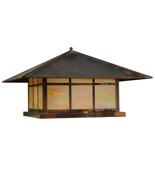 Meyda Lighting Seneca 40" 4-Light Vintage Copper Double Bar Mission Pier Mount Light With Beige Iridescent Shade Glass