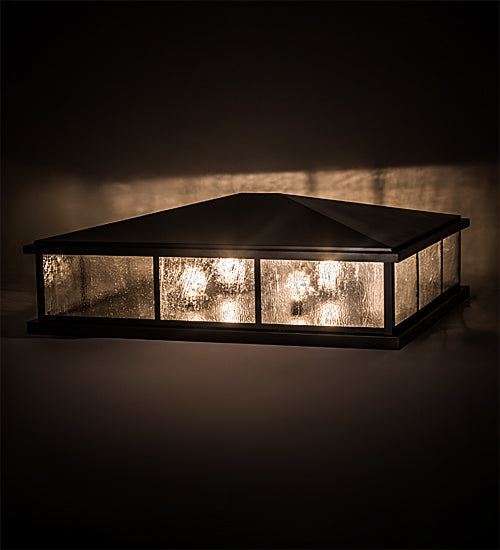 Meyda Lighting Seneca 47" 4-Light Craftsman Brown Double Bar Mission Outdoor Pier Mount Light With Clear Seeded Shade Glass