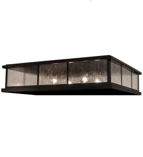 Meyda Lighting Seneca 47" 4-Light Craftsman Brown Double Bar Mission Outdoor Pier Mount Light With Clear Seeded Shade Glass