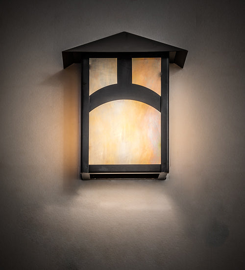 Meyda Lighting Seneca 7" Craftsman Brown Hill Top Wall Sconce With Beige Iridescent Shade Glass