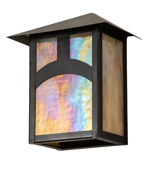 Meyda Lighting Seneca 7" Craftsman Brown Hill Top Wall Sconce With Beige Iridescent Shade Glass