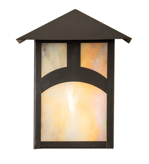 Meyda Lighting Seneca 7" Craftsman Brown Hill Top Wall Sconce With Beige Iridescent Shade Glass