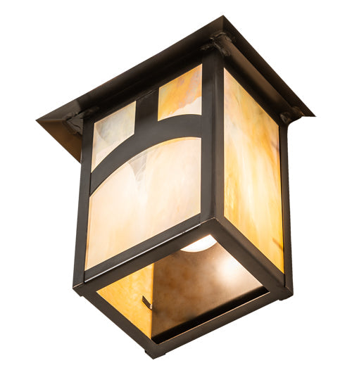 Meyda Lighting Seneca 7" Craftsman Brown Hill Top Wall Sconce With Beige Iridescent Shade Glass