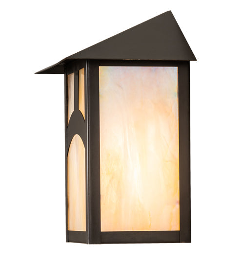 Meyda Lighting Seneca 7" Craftsman Brown Hill Top Wall Sconce With Beige Iridescent Shade Glass