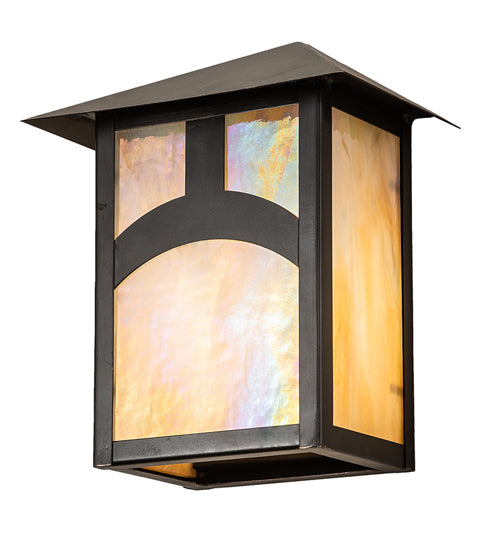 Meyda Lighting Seneca 7" Craftsman Brown Hill Top Wall Sconce With Beige Iridescent Shade Glass