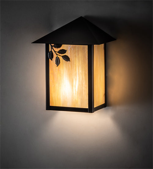 Meyda Lighting Seneca 7" Craftsman Brown Sprig Wall Sconce With Beige Iridescent Shade Glass