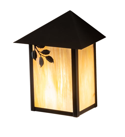 Meyda Lighting Seneca 7" Craftsman Brown Sprig Wall Sconce With Beige Iridescent Shade Glass