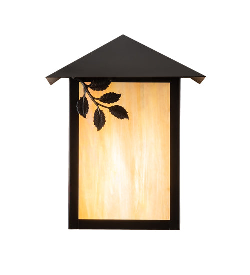 Meyda Lighting Seneca 7" Craftsman Brown Sprig Wall Sconce With Beige Iridescent Shade Glass