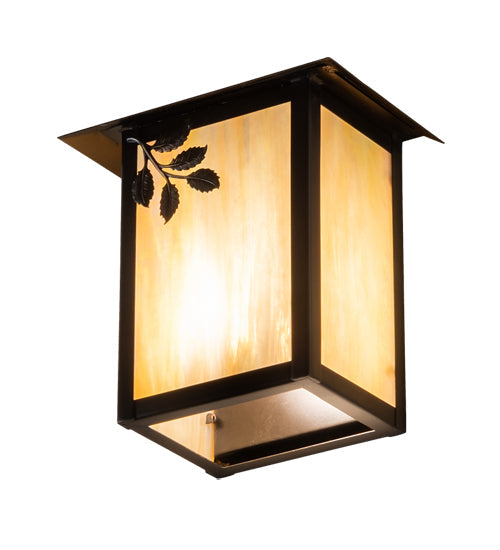 Meyda Lighting Seneca 7" Craftsman Brown Sprig Wall Sconce With Beige Iridescent Shade Glass