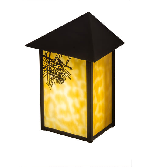 Meyda Lighting Seneca 7" LED Craftsman Brown Winter Pine Wall Sconce With Beige Art Shade Glass