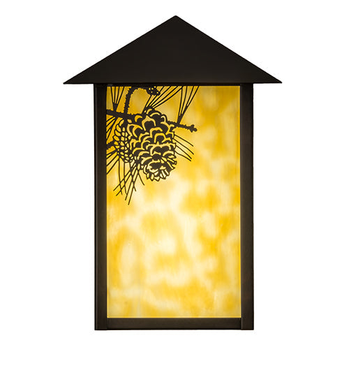 Meyda Lighting Seneca 7" LED Craftsman Brown Winter Pine Wall Sconce With Beige Art Shade Glass