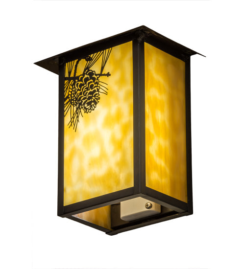 Meyda Lighting Seneca 7" LED Craftsman Brown Winter Pine Wall Sconce With Beige Art Shade Glass