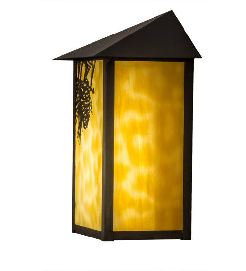 Meyda Lighting Seneca 7" LED Craftsman Brown Winter Pine Wall Sconce With Beige Art Shade Glass