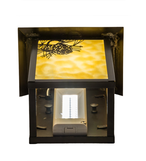 Meyda Lighting Seneca 7" LED Craftsman Brown Winter Pine Wall Sconce With Beige Art Shade Glass
