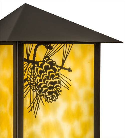 Meyda Lighting Seneca 7" LED Craftsman Brown Winter Pine Wall Sconce With Beige Art Shade Glass