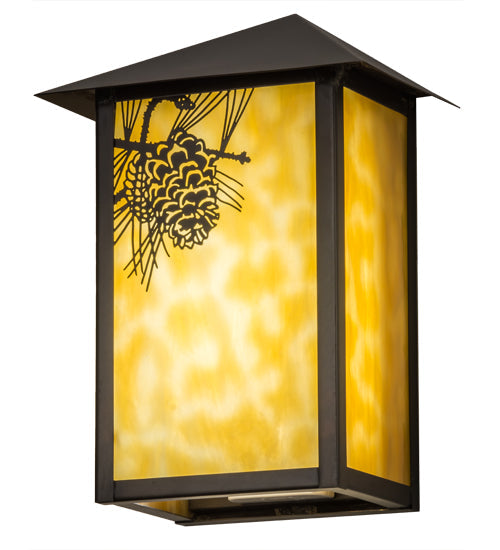Meyda Lighting Seneca 7" LED Craftsman Brown Winter Pine Wall Sconce With Beige Art Shade Glass