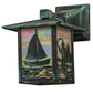Meyda Lighting Seneca 7" Verdigris Sailboat & Fly Fisherman Solid Mount Wall Sconce With Beige Iridescent Shade Glass