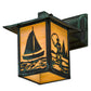 Meyda Lighting Seneca 7" Verdigris Sailboat & Fly Fisherman Solid Mount Wall Sconce With Beige Iridescent Shade Glass