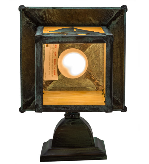 Meyda Lighting Seneca 7" Verdigris Sailboat & Fly Fisherman Solid Mount Wall Sconce With Beige Iridescent Shade Glass