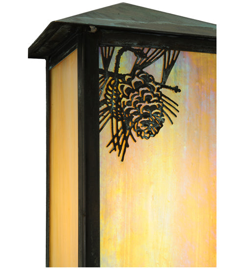 Meyda Lighting Seneca 7" Verdigris Winter Pine Wall Sconce With Beige Iridescent Art Shade Glass