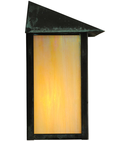 Meyda Lighting Seneca 7" Verdigris Winter Pine Wall Sconce With Beige Iridescent Art Shade Glass