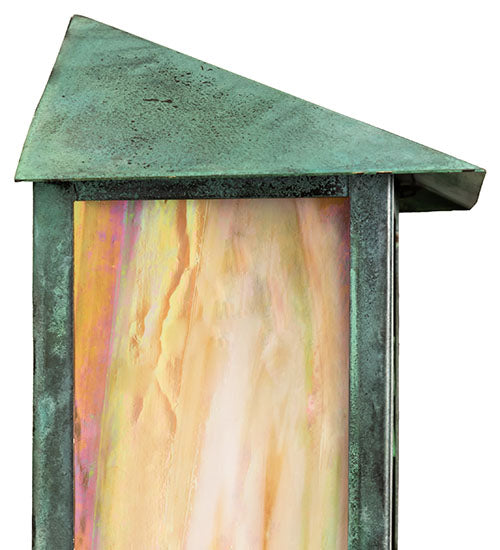 Meyda Lighting Seneca 7" Verdigris Winter Pine Wall Sconce With Beige Iridescent Shade Glass