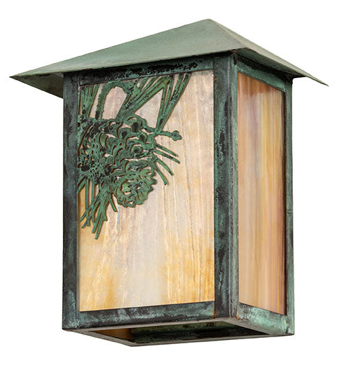 Meyda Lighting Seneca 7" Verdigris Winter Pine Wall Sconce With Beige Iridescent Shade Glass