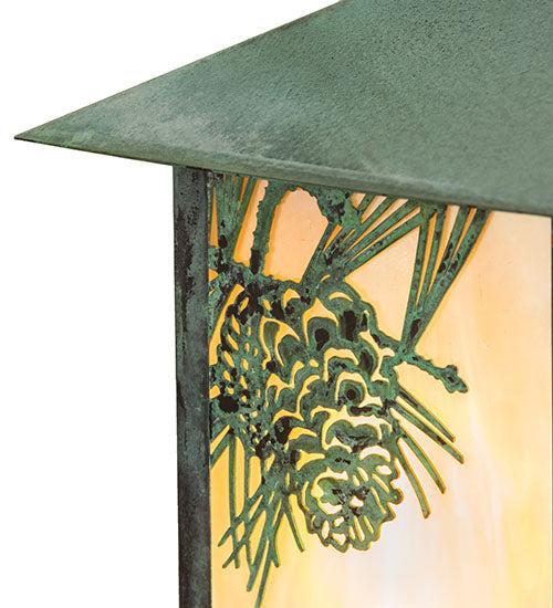 Meyda Lighting Seneca 7" Verdigris Winter Pine Wall Sconce With Beige Iridescent Shade Glass