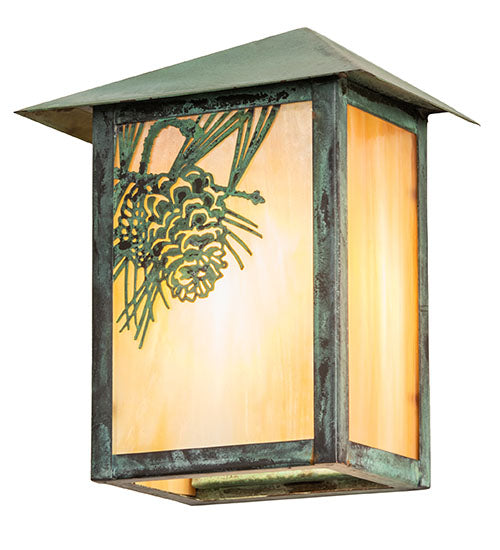 Meyda Lighting Seneca 7" Verdigris Winter Pine Wall Sconce With Beige Iridescent Shade Glass