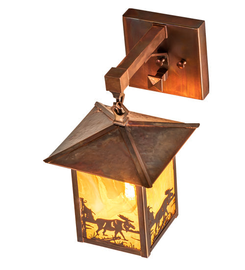 Meyda Lighting Seneca 7" Vintage Copper Moose at Lake Straight Arm Wall Sconce With Honey Granite Shade Glass